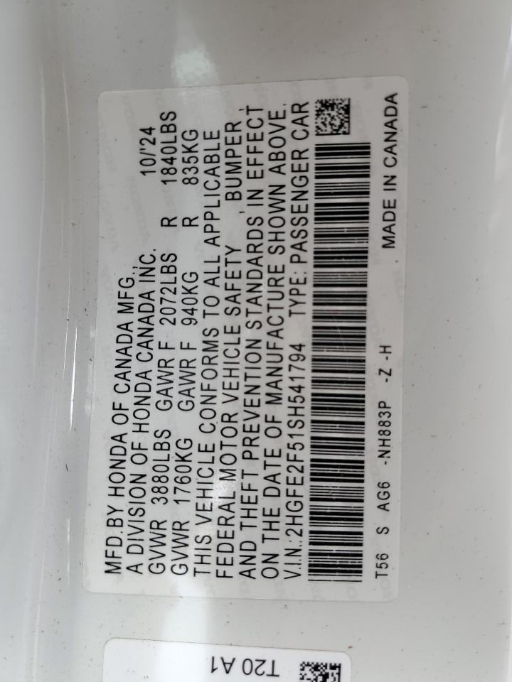 2HGFE2F51SH541794 HONDA CIVIC 2025
