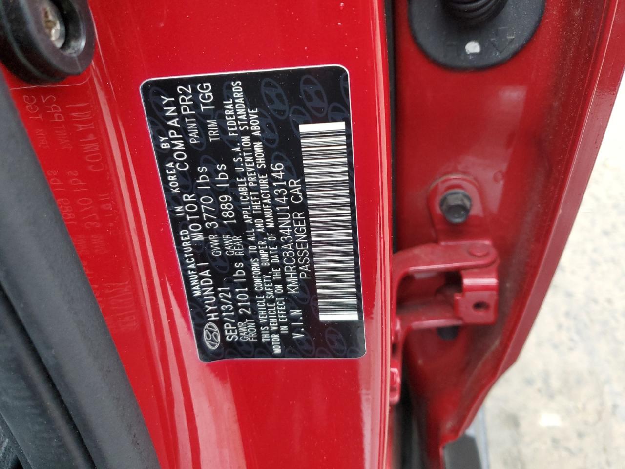 2022 Hyundai Venue Sel VIN: KMHRC8A34NU143146 Lot: 56189895
