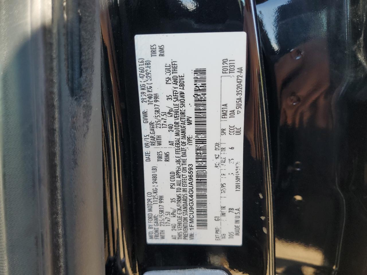 1FMCU9GX4GUA96593 FORD ESCAPE 2016