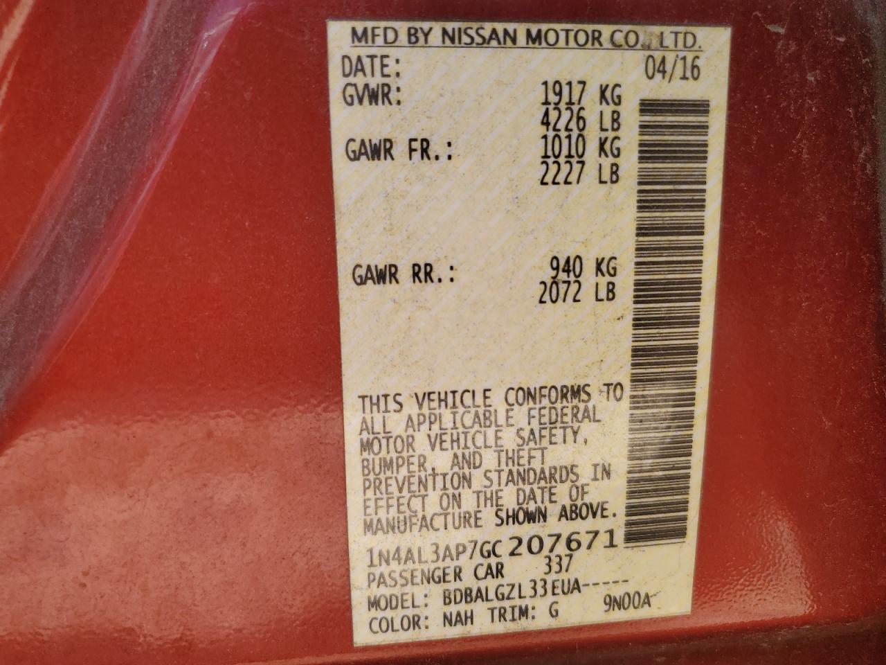 1N4AL3AP7GC207671 NISSAN ALTIMA 2016