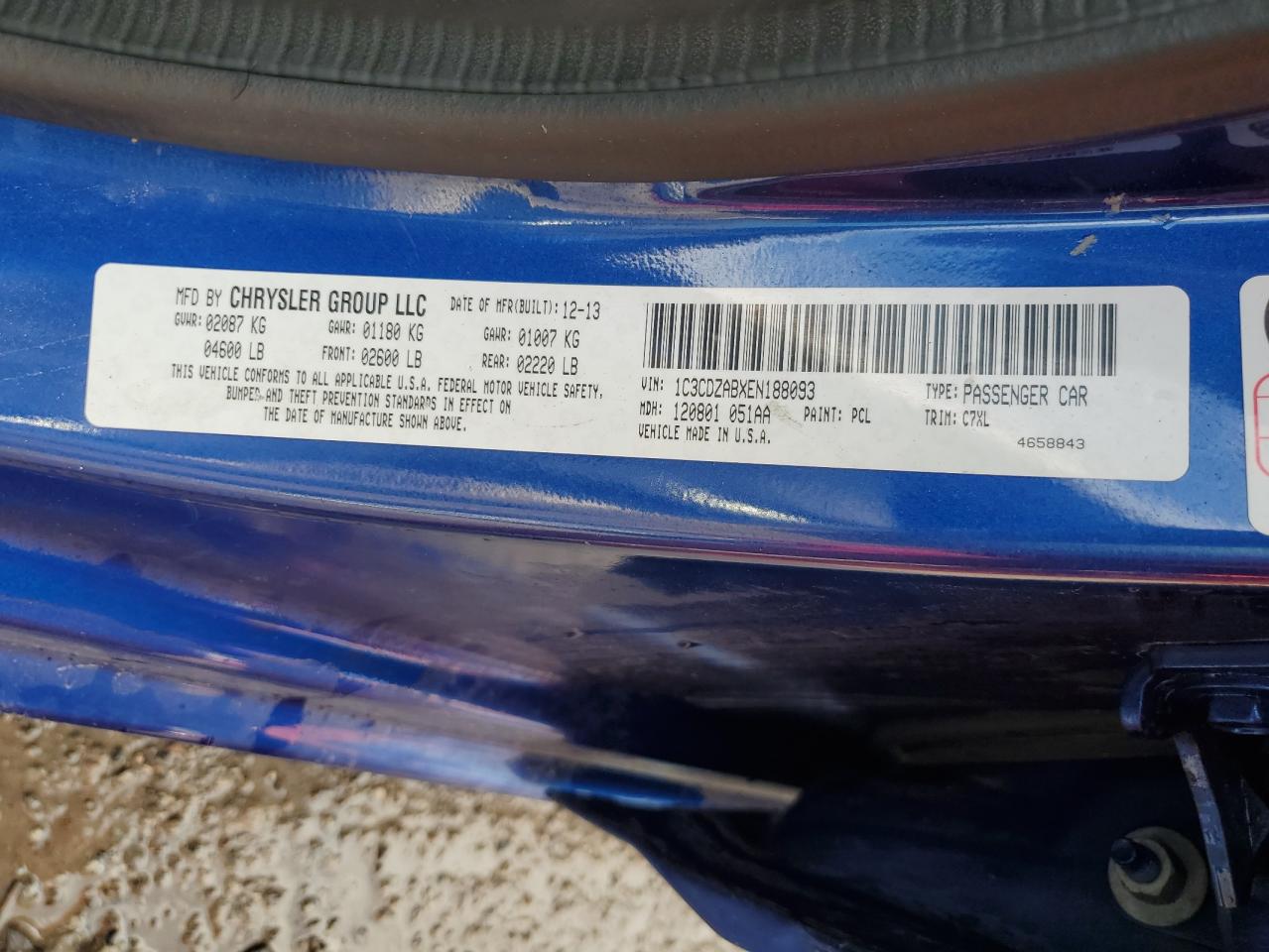 2014 Dodge Avenger Se VIN: 1C3CDZABXEN188093 Lot: 56680195