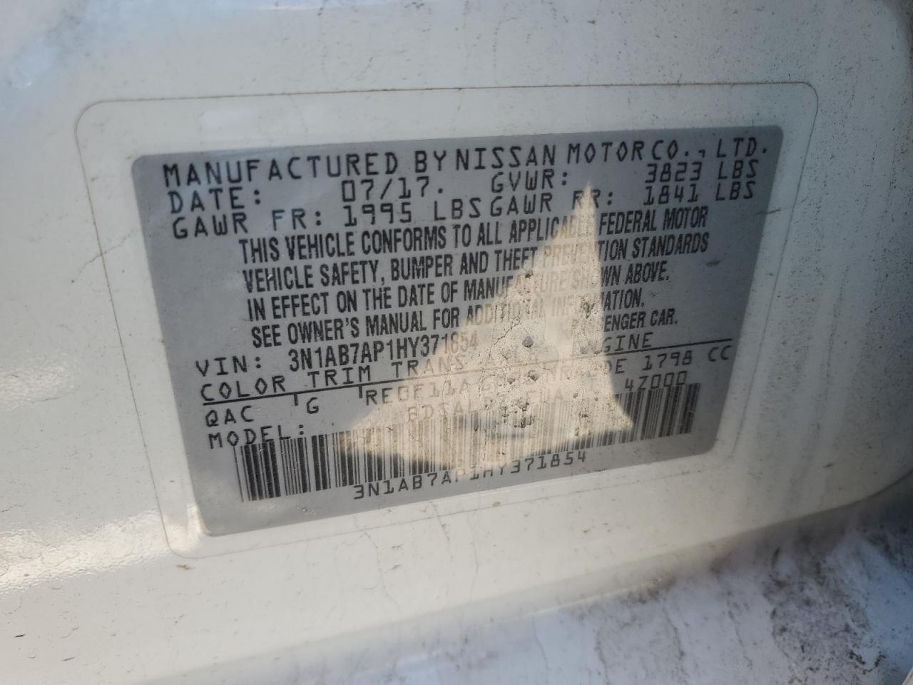 3N1AB7AP1HY371854 NISSAN SENTRA 2017