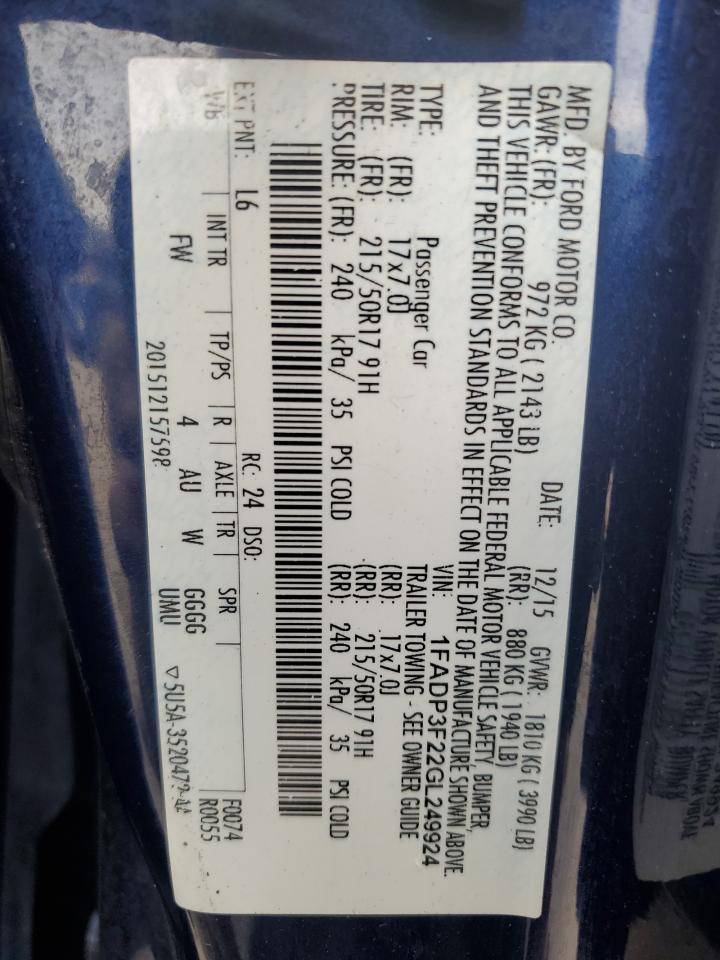 1FADP3F22GL249924 FORD FOCUS 2016