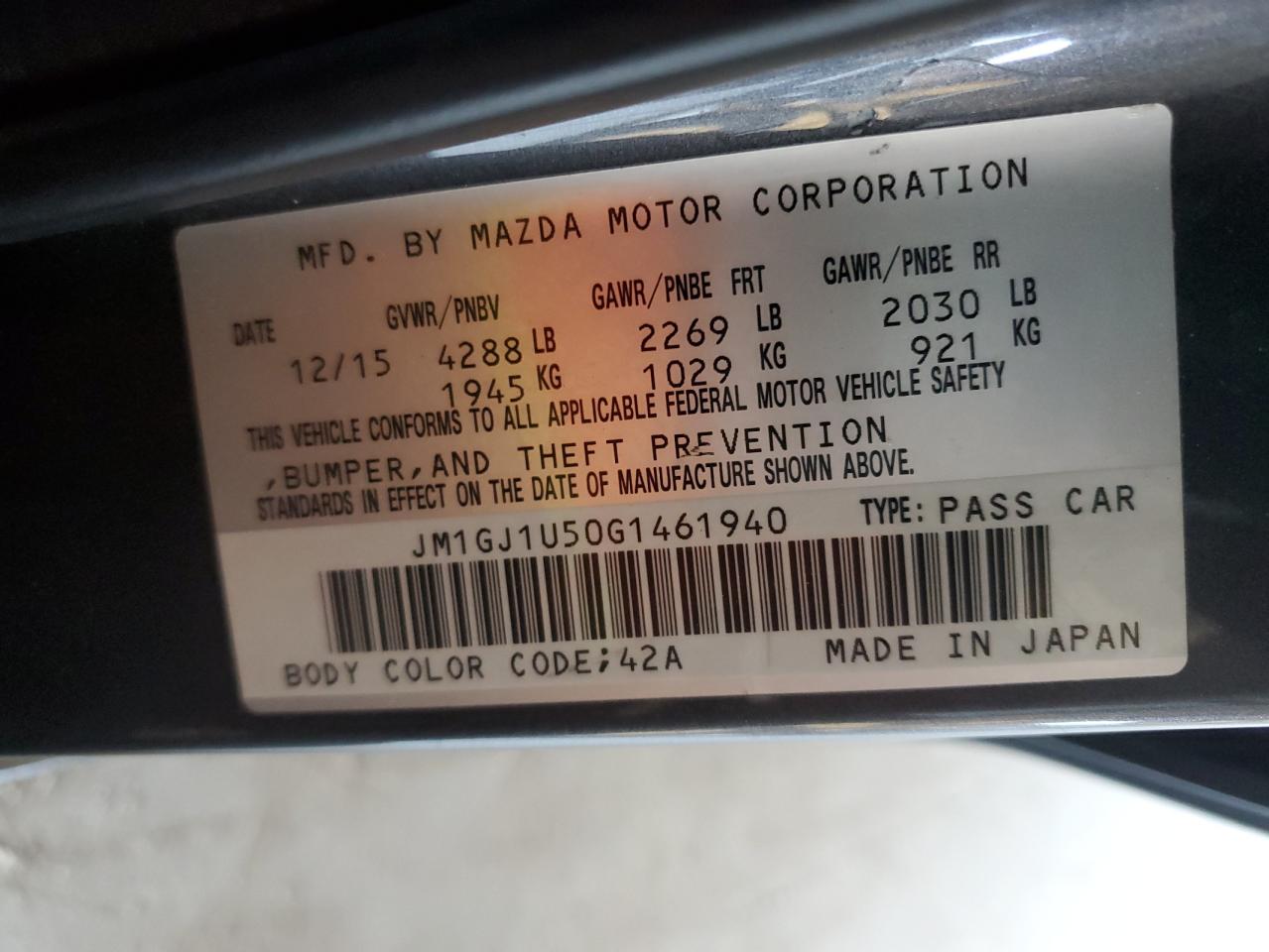 2016 Mazda 6 Sport VIN: JM1GJ1U50G1461940 Lot: 57336855