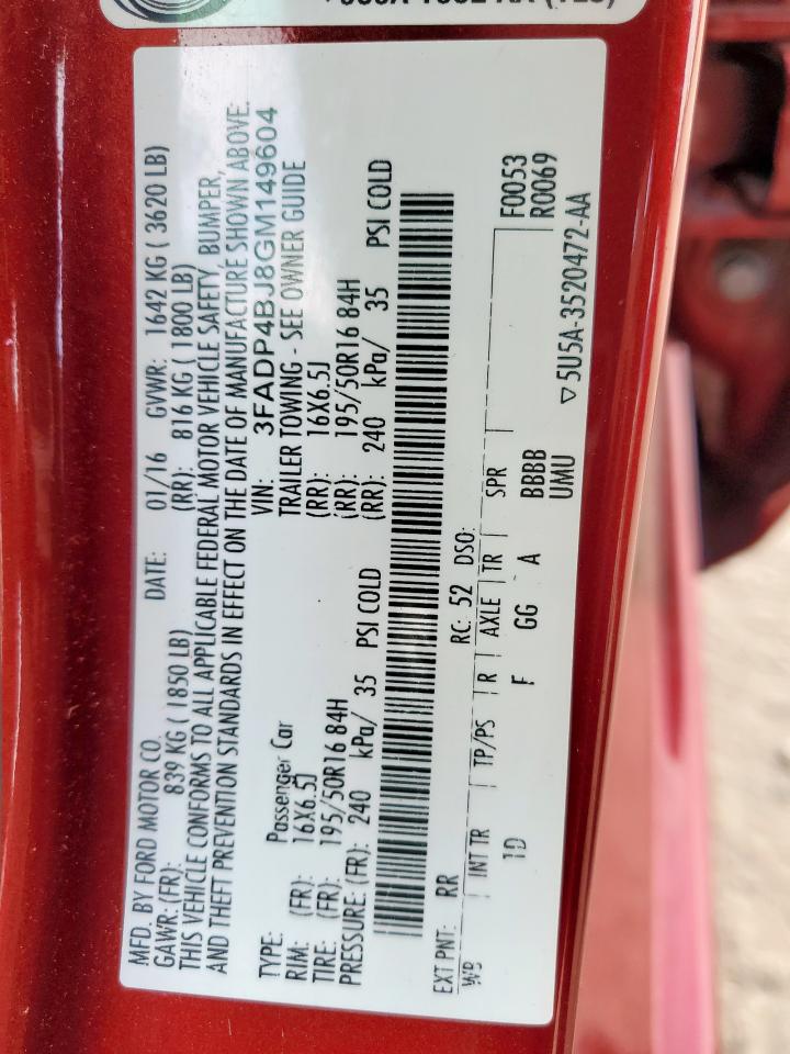 3FADP4BJ8GM149604 FORD FIESTA 2016