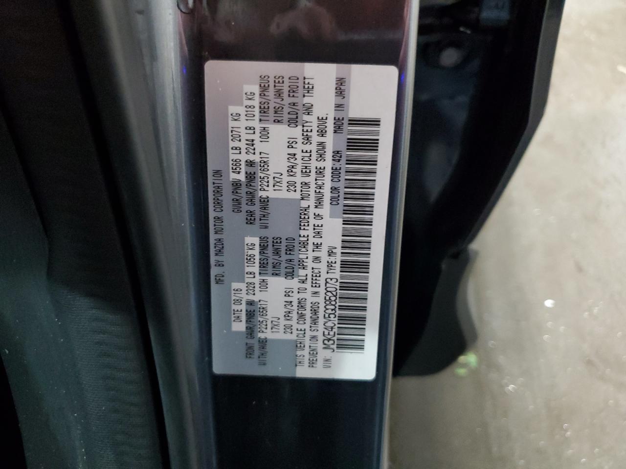2016 Mazda Cx-5 Touring VIN: JM3KE4CY5G0852073 Lot: 56599055