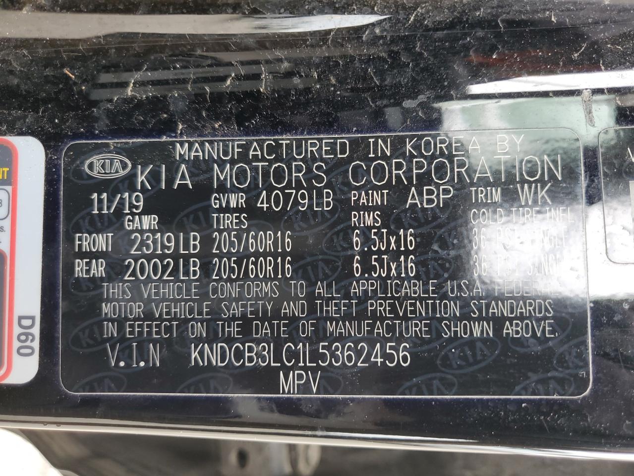 2020 Kia Niro Lx VIN: KNDCB3LC1L5362456 Lot: 56857635