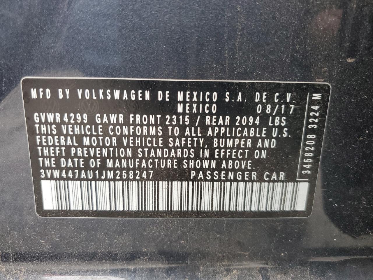 2018 Volkswagen Gti S/Se VIN: 3VW447AU1JM258247 Lot: 55912845
