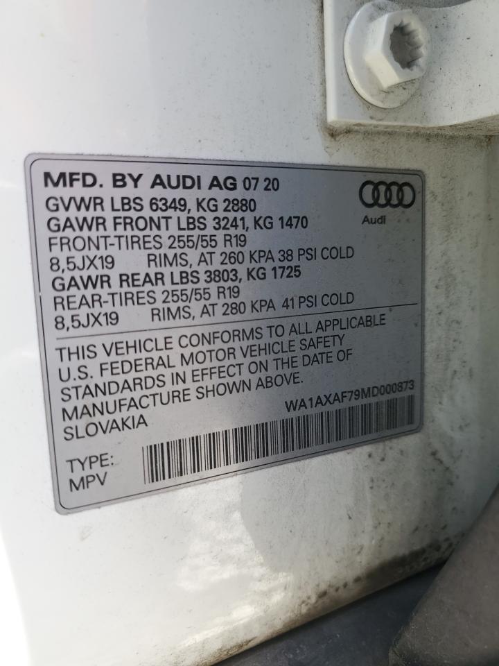 2021 Audi Q7 Premium VIN: WA1AXAF79MD000873 Lot: 58599645