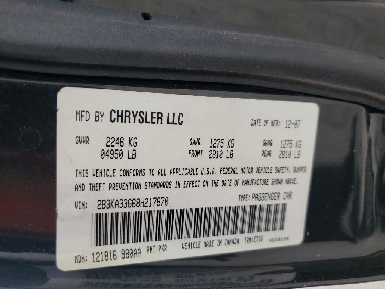 2008 Dodge Charger Sxt VIN: 2B3KA33G68H217870 Lot: 56765145