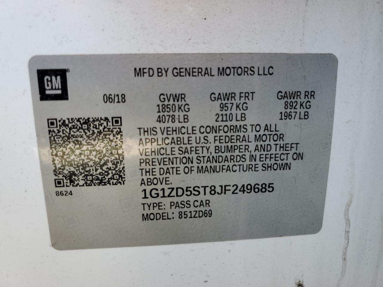 2018 Chevrolet Malibu Lt VIN: 1G1ZD5ST8JF249685 Lot: 56240735