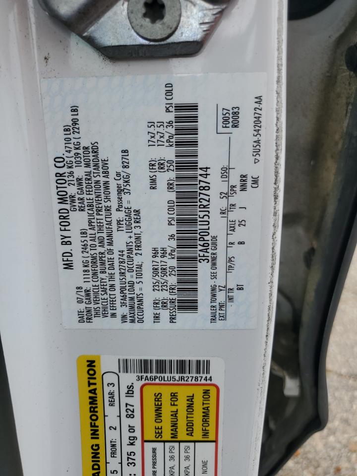 2018 Ford Fusion Se Hybrid VIN: 3FA6P0LU5JR278744 Lot: 54152495