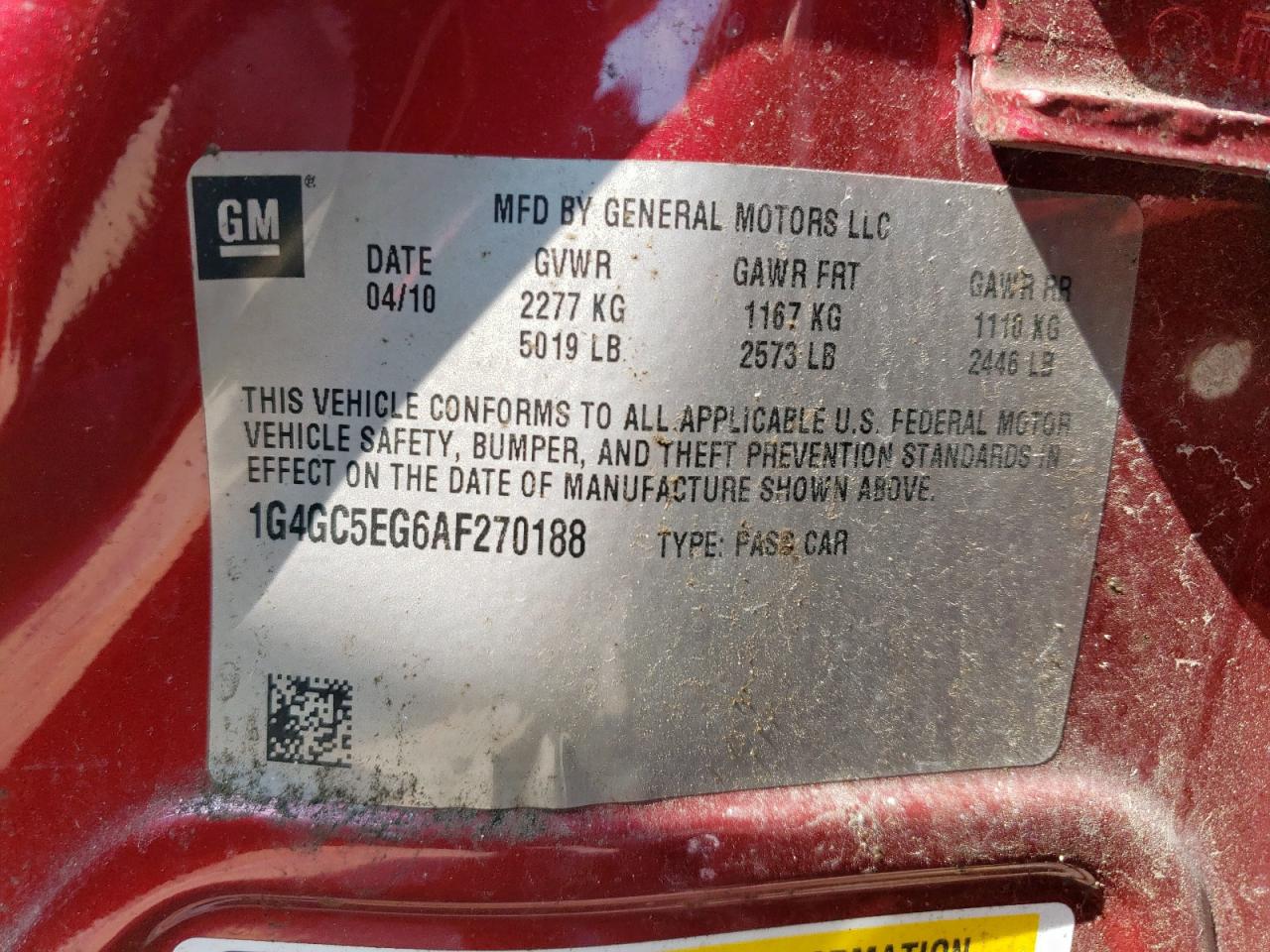 2010 Buick Lacrosse Cxl VIN: 1G4GC5EG6AF270188 Lot: 58782815