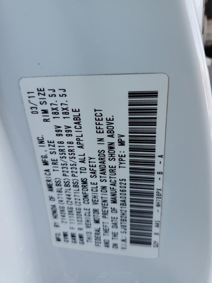 2011 Acura Rdx VIN: 5J8TB2H21BA006025 Lot: 55968125