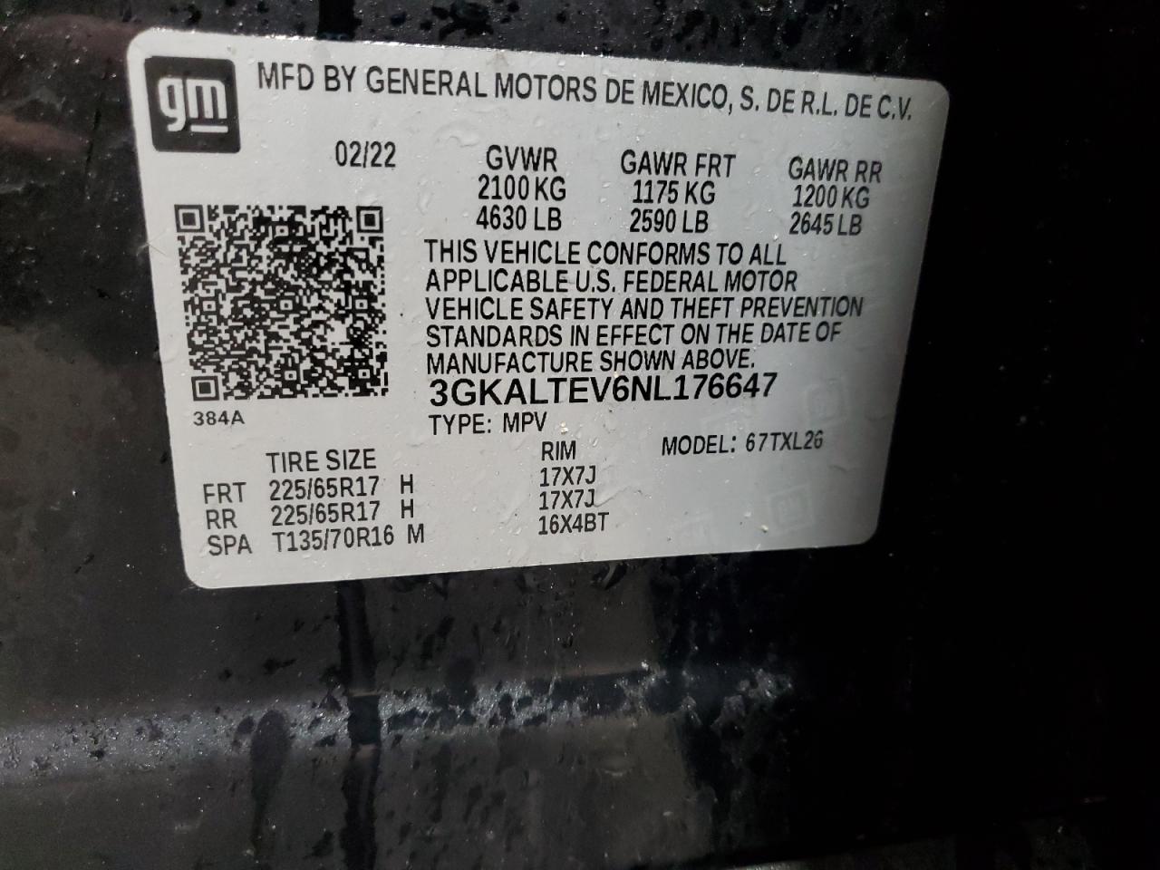 2022 GMC Terrain Sle VIN: 3GKALTEV6NL176647 Lot: 55235705