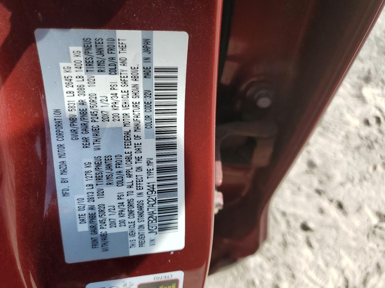 2010 Mazda Cx-9 VIN: JM3TB2MA7A0219441 Lot: 55479355