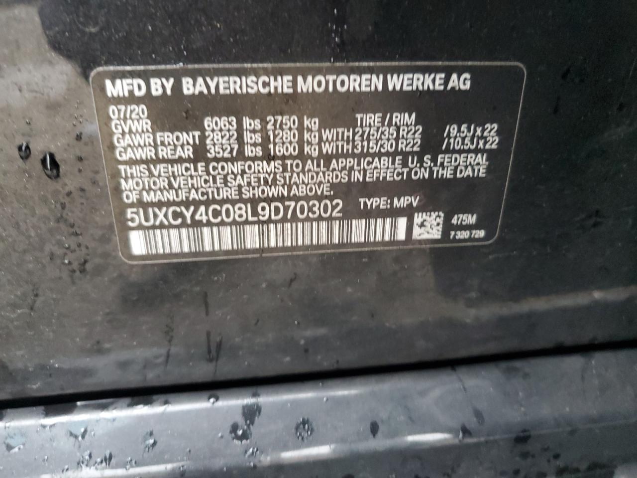 2020 BMW X6 Sdrive 40I VIN: 5UXCY4C08L9D70302 Lot: 56226975