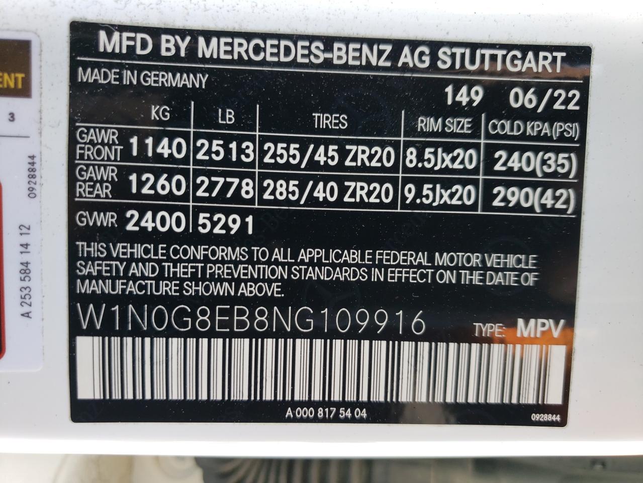 2022 Mercedes-Benz Glc 300 4Matic VIN: W1N0G8EB8NG109916 Lot: 57119925