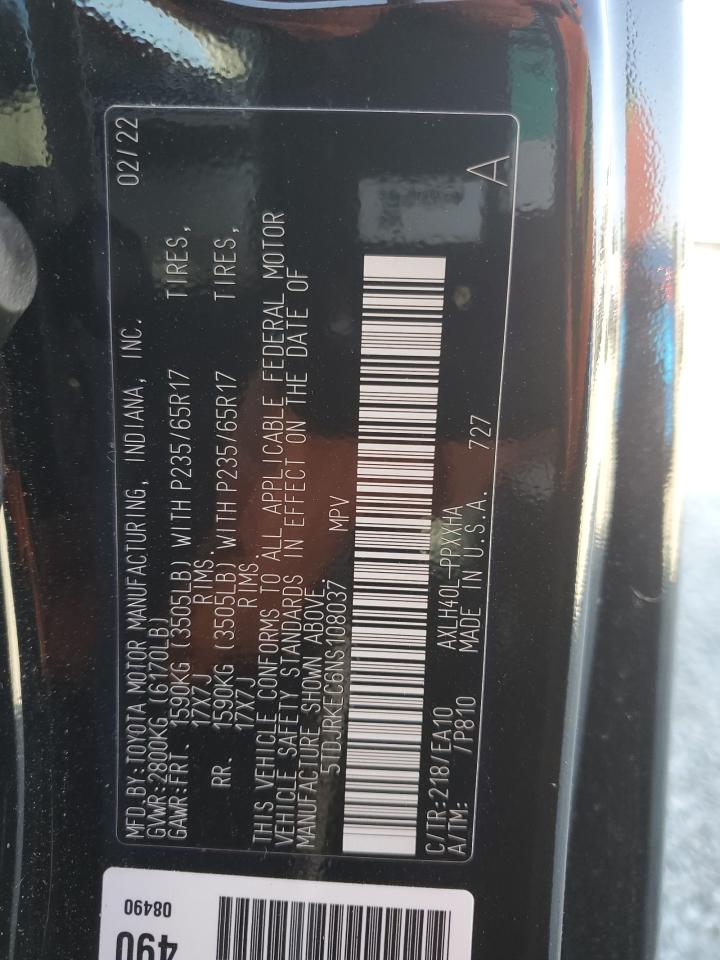 2022 Toyota Sienna Xle VIN: 5TDJRKEC6NS108037 Lot: 56577915
