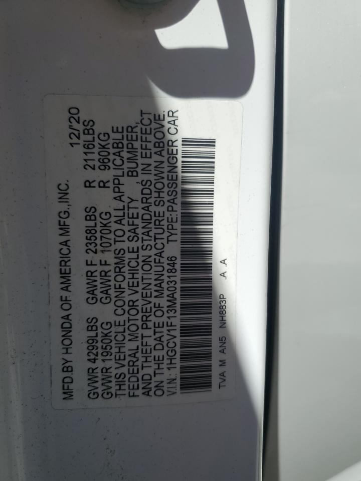 1HGCV1F13MA031846 HONDA ACCORD 2021