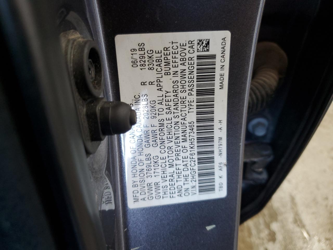 2HGFC2F61KH573465 HONDA CIVIC 2019