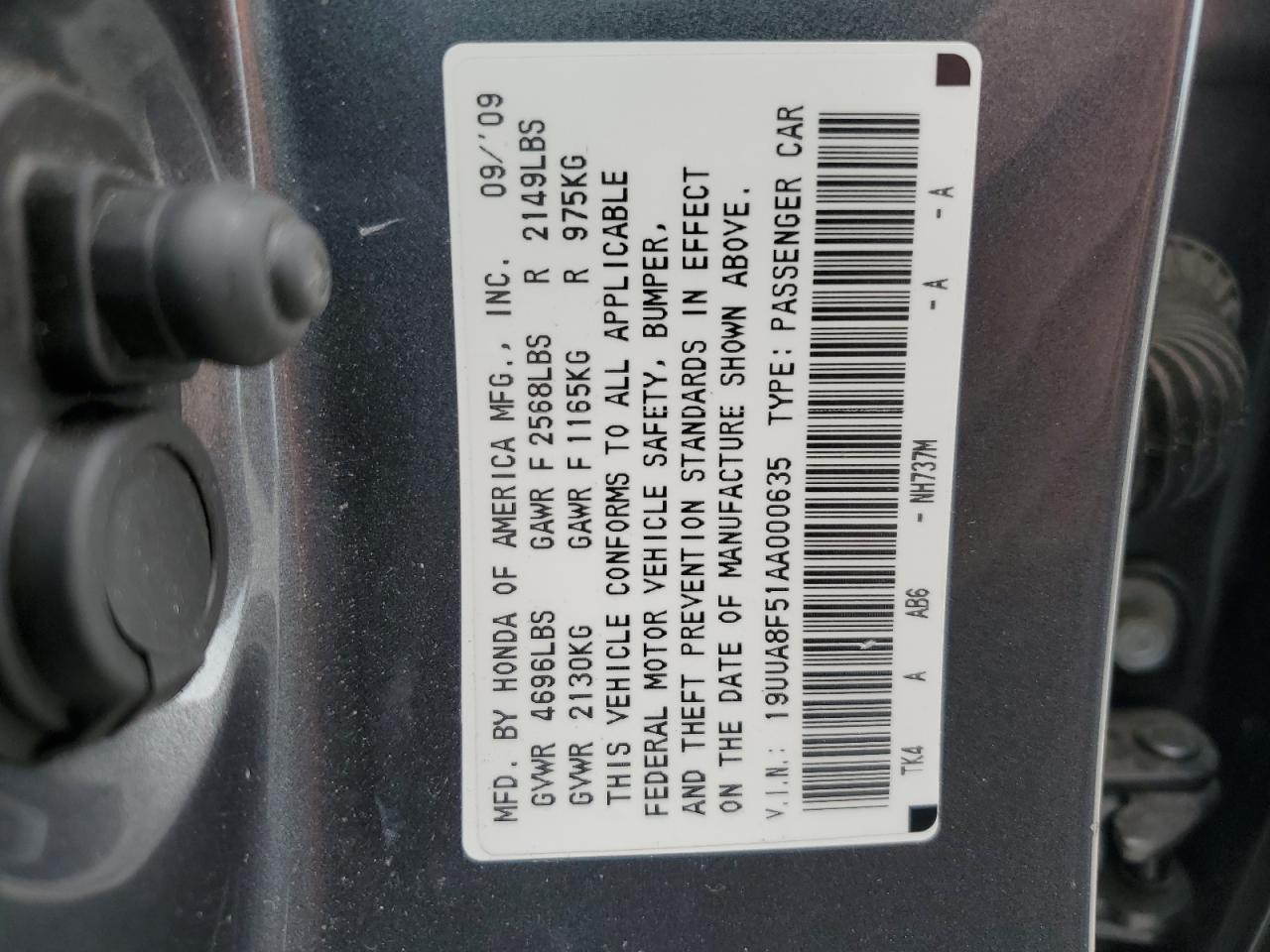 2010 Acura Tl VIN: 19UUA8F51AA000635 Lot: 57171945