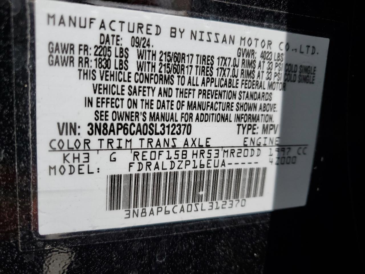 3N8AP6CA0SL312370 NISSAN KICKS 2025