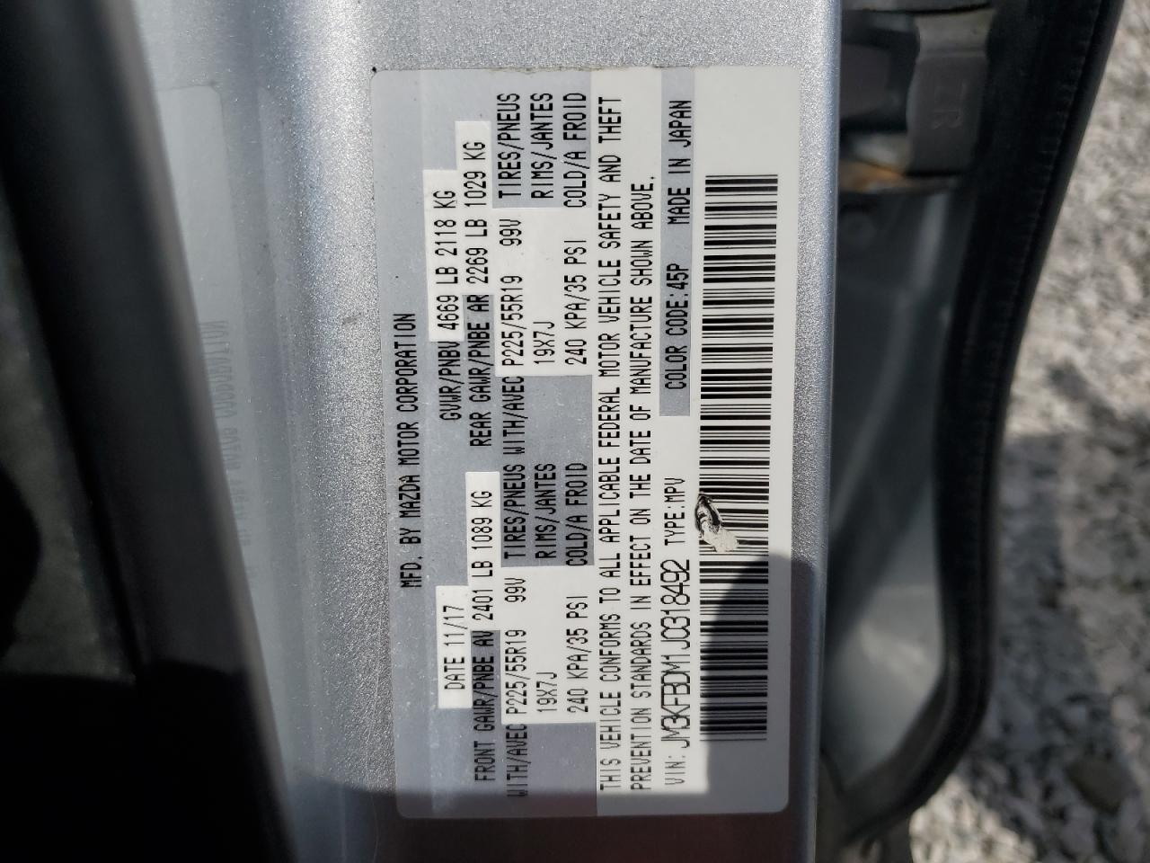 2018 Mazda Cx-5 Grand Touring VIN: JM3KFBDM1J0318492 Lot: 56943725