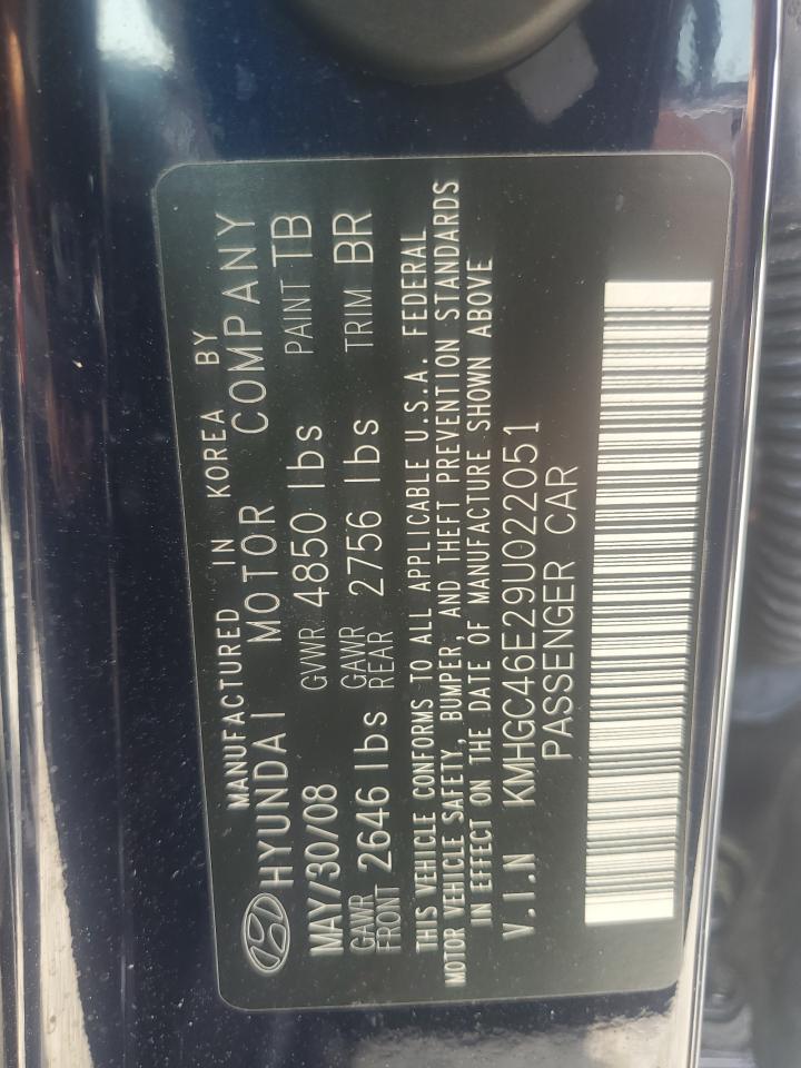 2009 Hyundai Genesis 3.8L VIN: KMHGC46E29U022051 Lot: 57352695