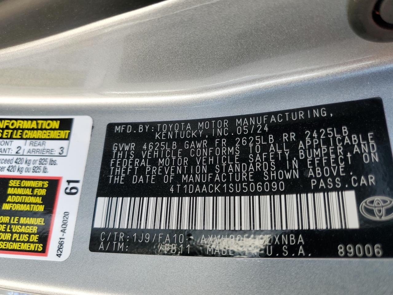 4T1DAACK1SU506090 TOYOTA CAMRY 2025