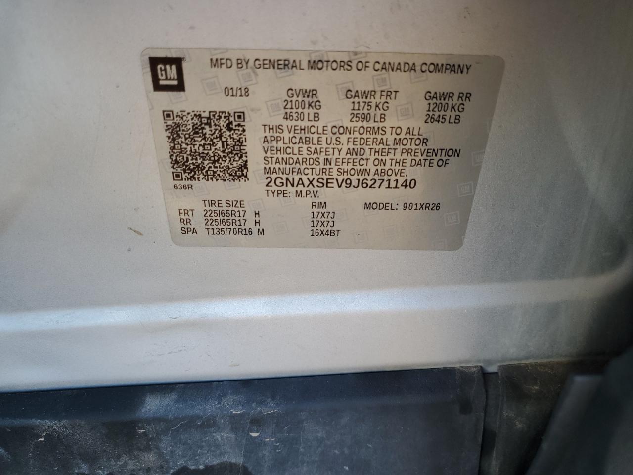 2GNAXSEV9J6271140 CHEVROLET EQUINOX 2018