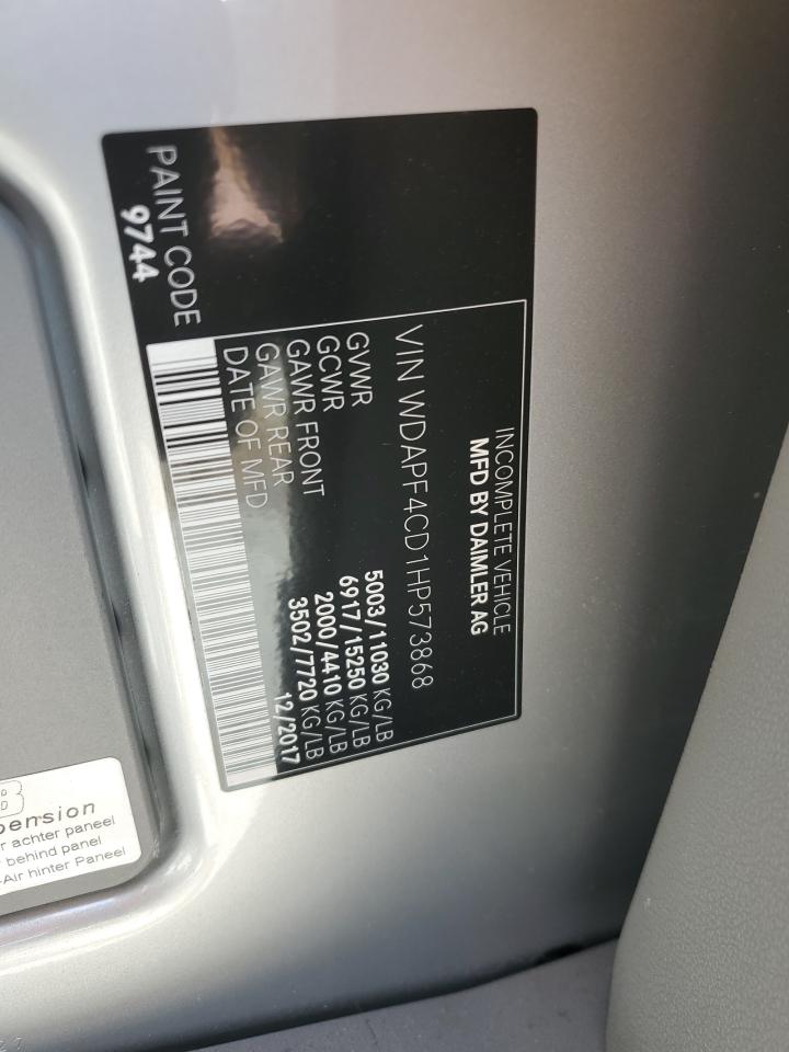 2017 Mercedes-Benz Sprinter 3500 VIN: WDAPF4CD1HP573868 Lot: 58233915