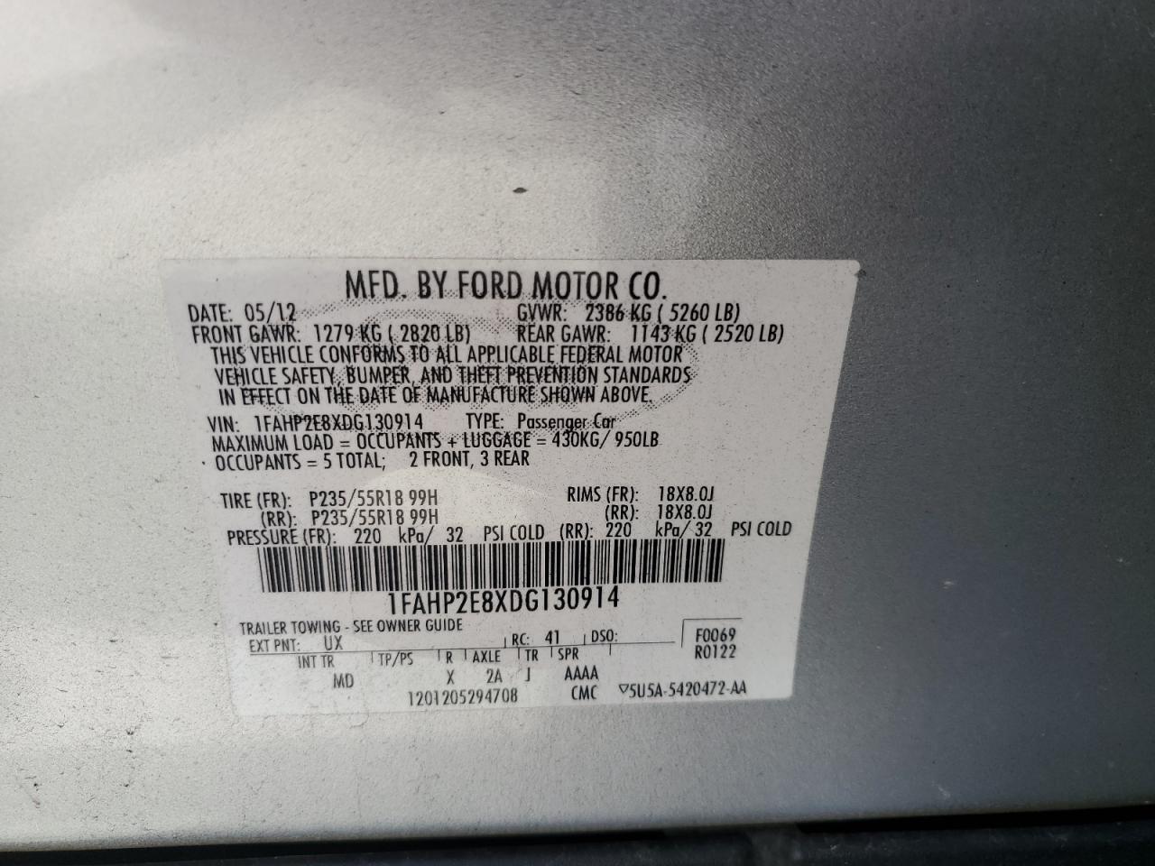 2013 Ford Taurus Sel VIN: 1FAHP2E8XDG130914 Lot: 56433585