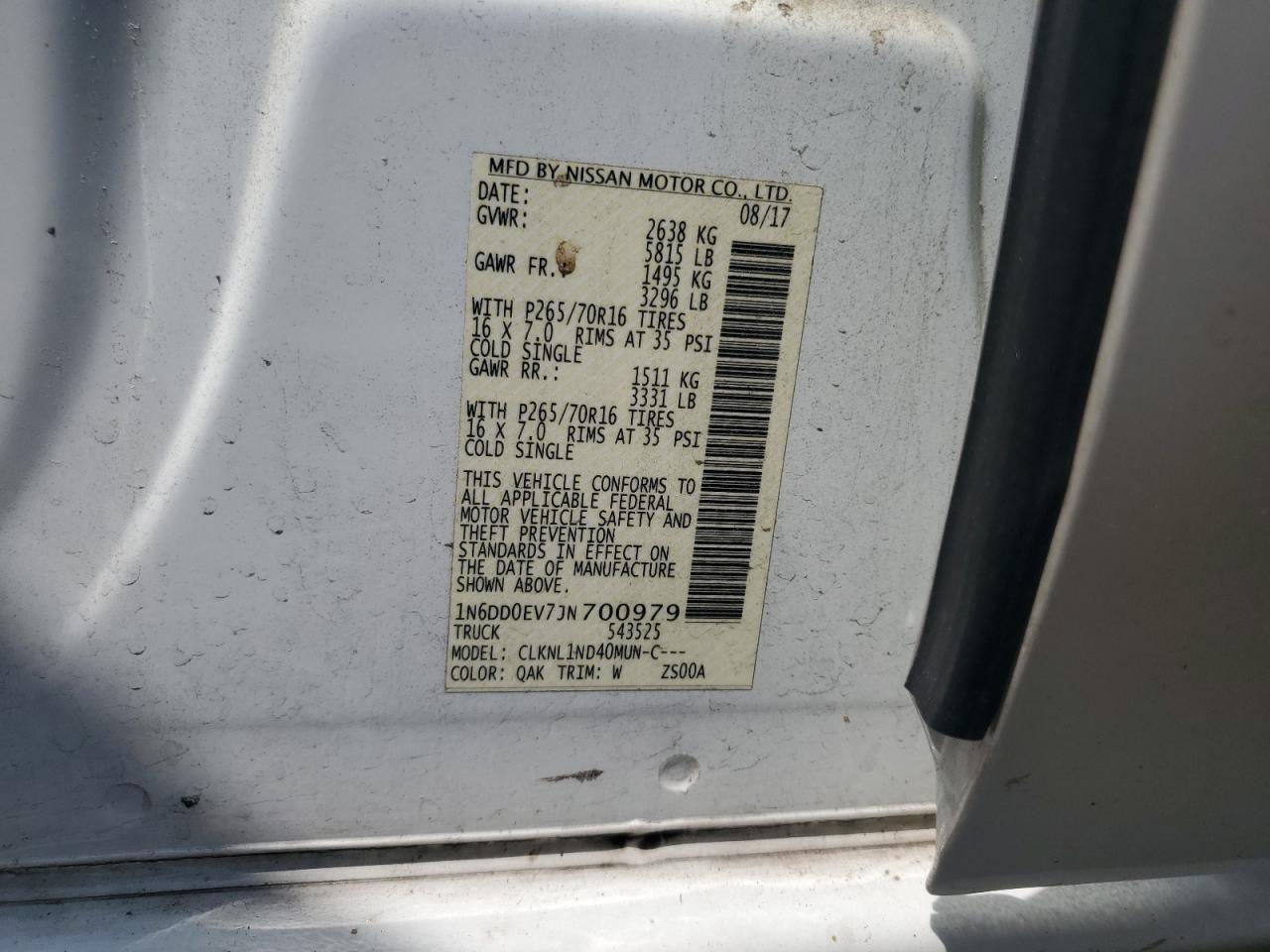 1N6DD0EV7JN700979 NISSAN FRONTIER 2018