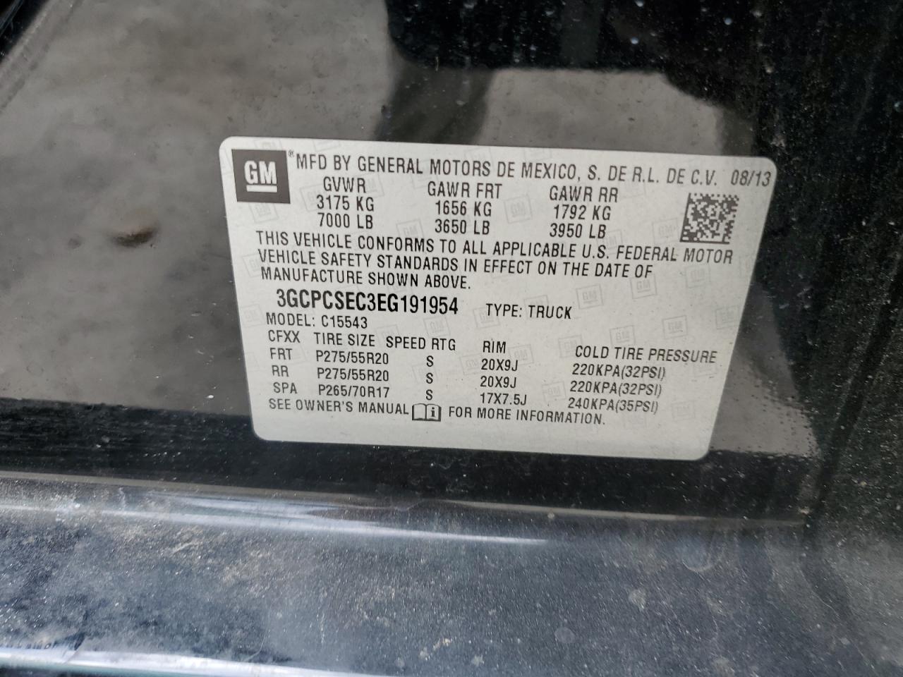 2014 Chevrolet Silverado C1500 Ltz VIN: 3GCPCSEC3EG191954 Lot: 55643655