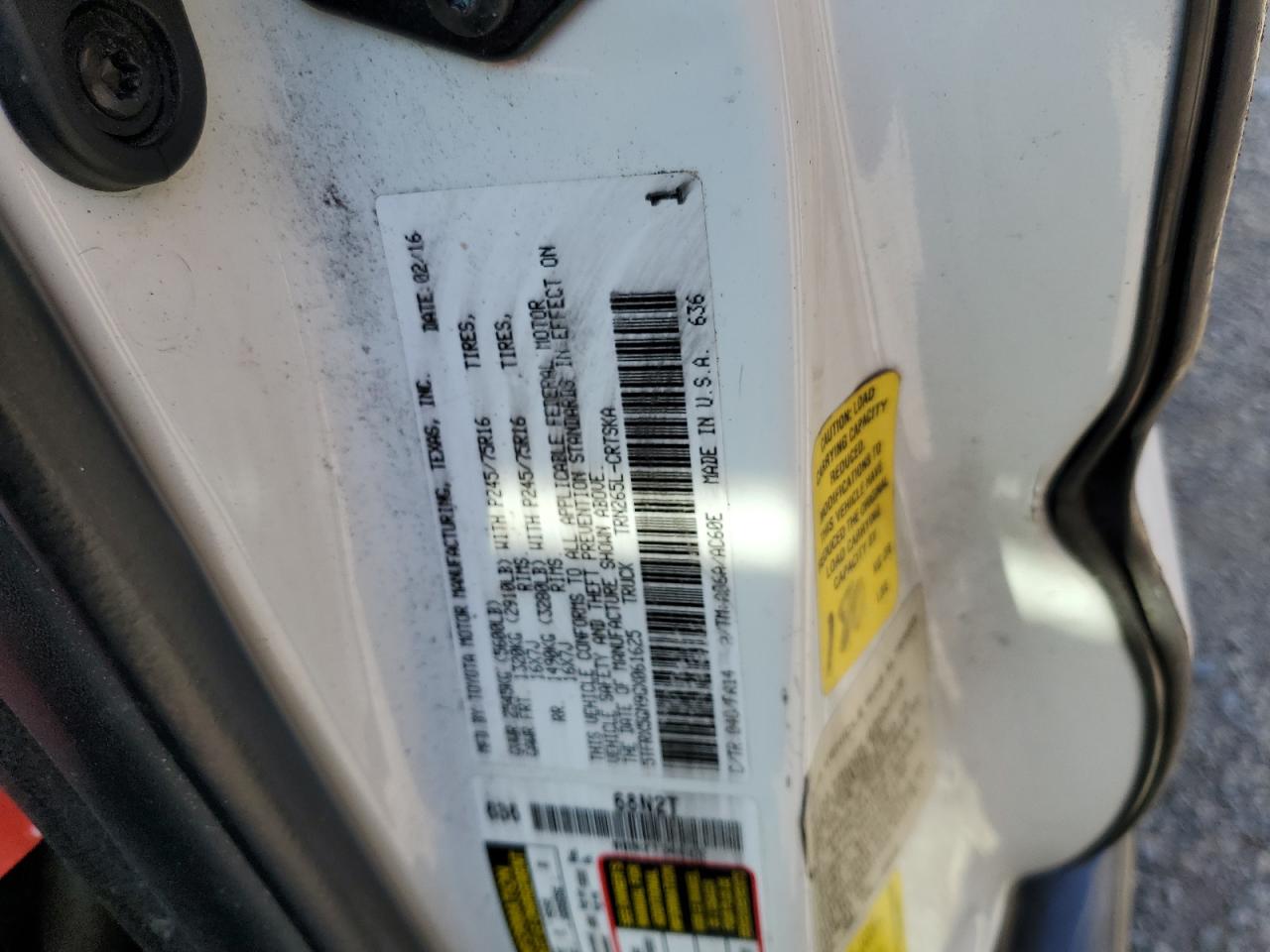 2016 Toyota Tacoma Access Cab VIN: 5TFRX5GN9GX061625 Lot: 54552345