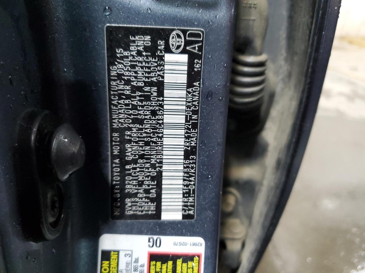 2T1BURHE4GC486734 TOYOTA COROLLA 2016