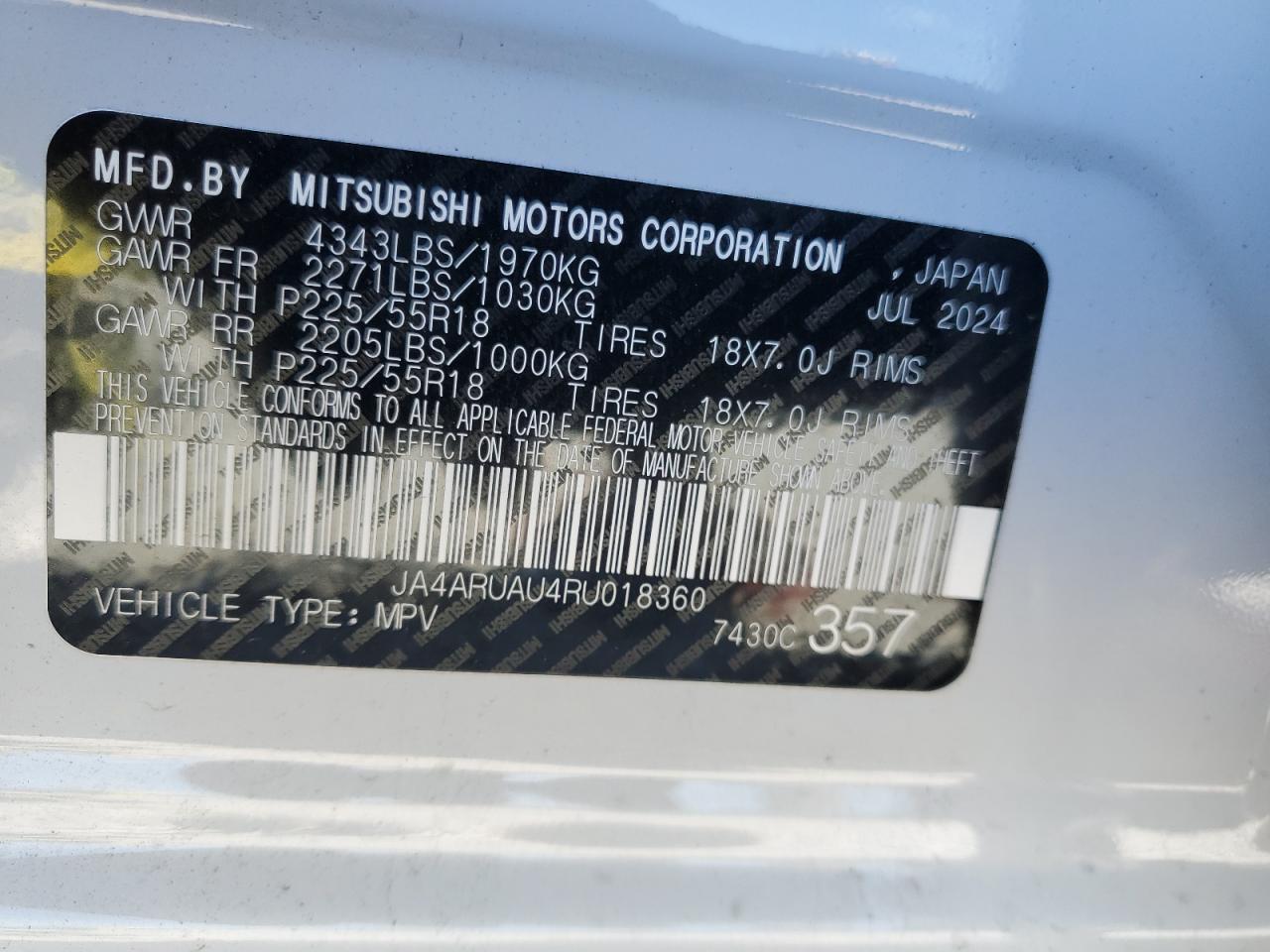 2024 Mitsubishi Outlander Sport S/Se VIN: JA4ARUAU4RU018360 Lot: 56194895