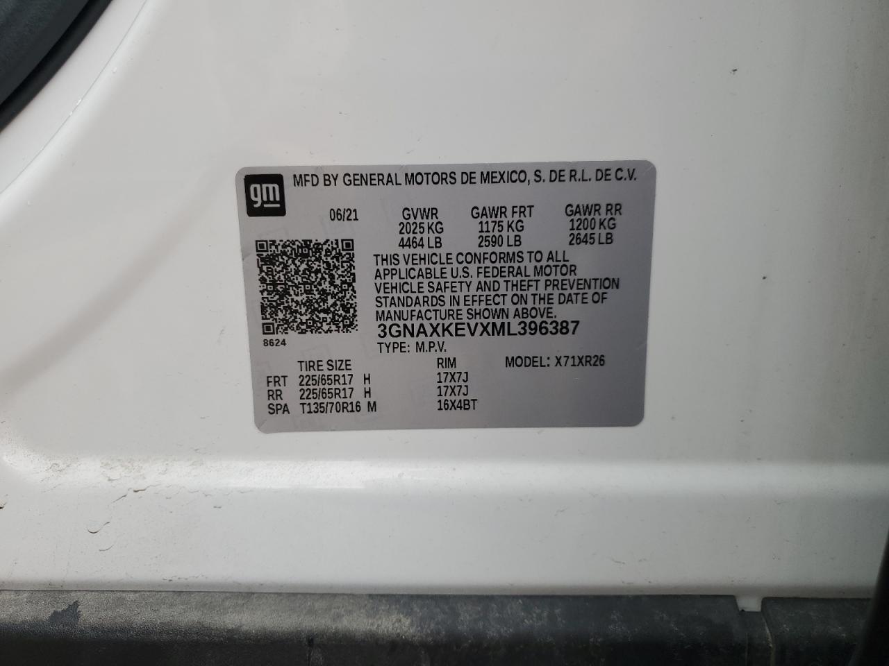 3GNAXKEVXML396387 CHEVROLET EQUINOX 2021
