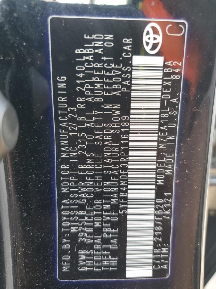 5YFB4MDE3RP116189 TOYOTA COROLLA 2024