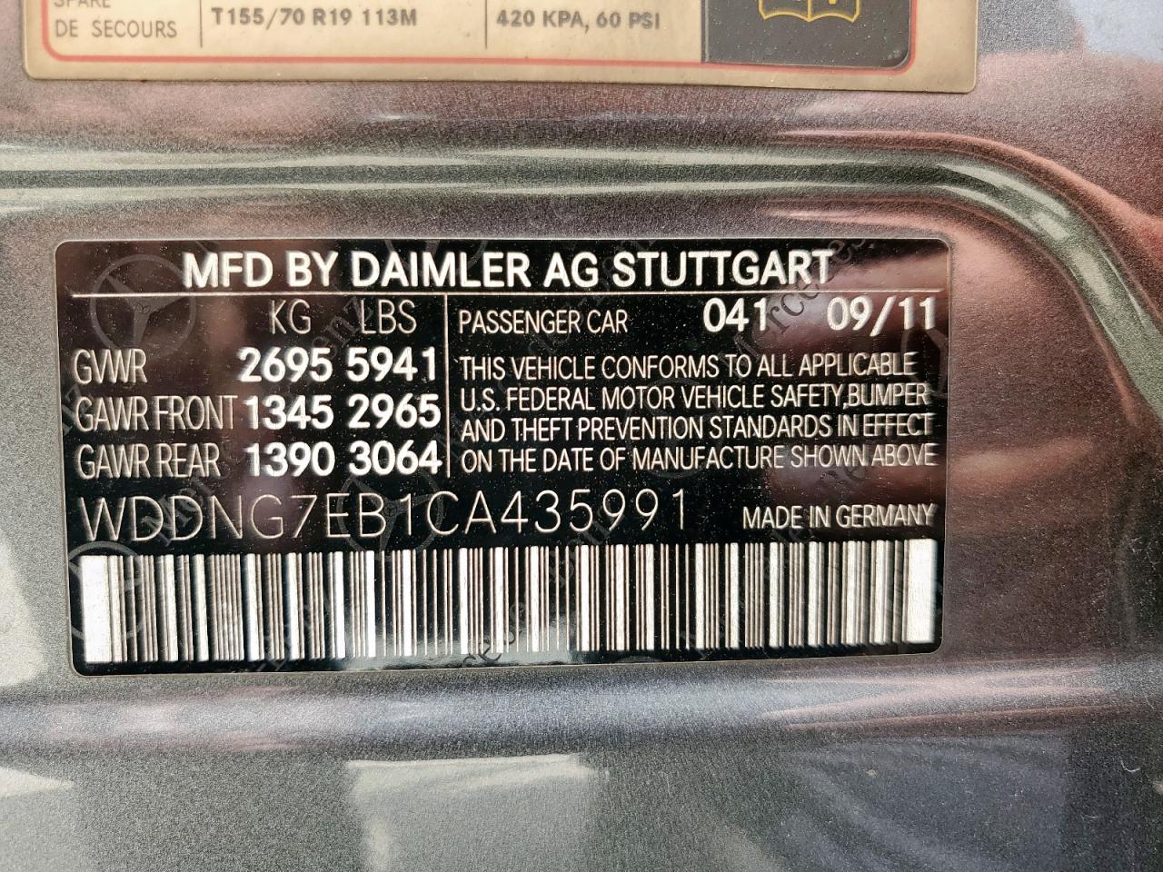 2012 Mercedes-Benz S 63 Amg VIN: WDDNG7EB1CA435991 Lot: 57146435