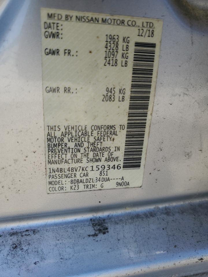 2019 Nissan Altima S VIN: 1N4BL4BV7KC159346 Lot: 55776345