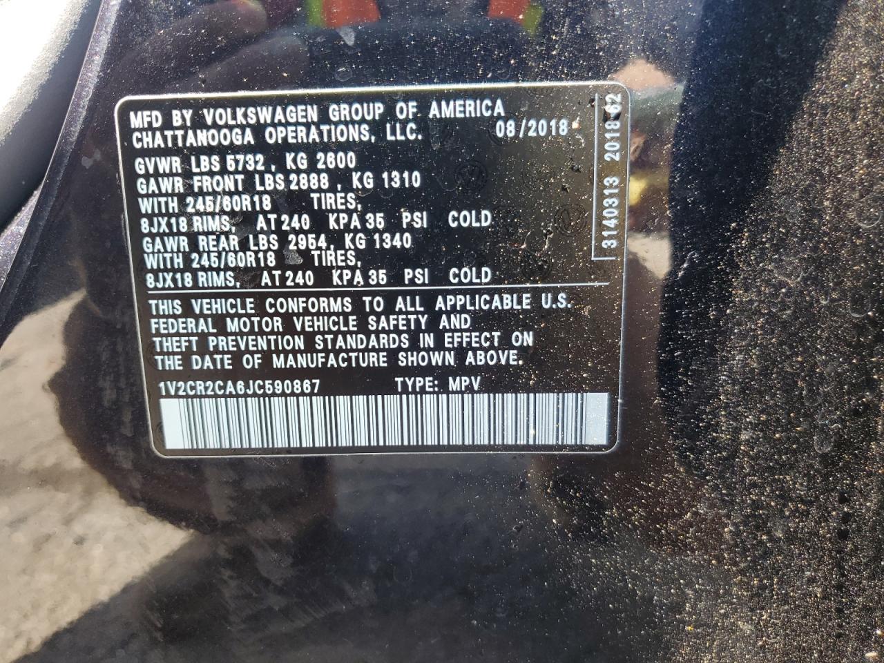 2018 Volkswagen Atlas Se VIN: 1V2CR2CA6JC590867 Lot: 56090215