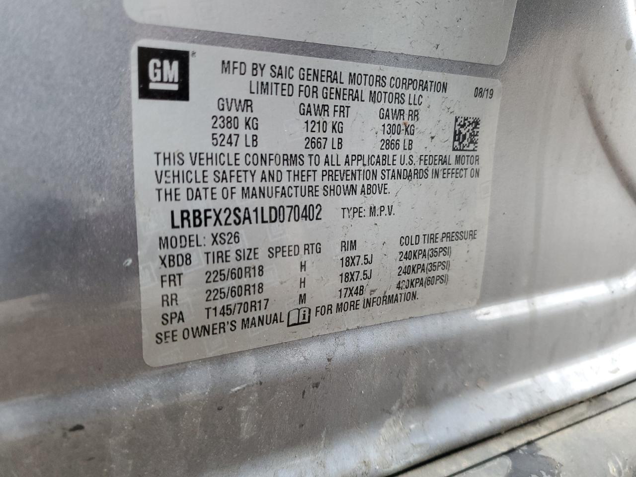 2020 Buick Envision Essence VIN: LRBFX2SA1LD070402 Lot: 84521485