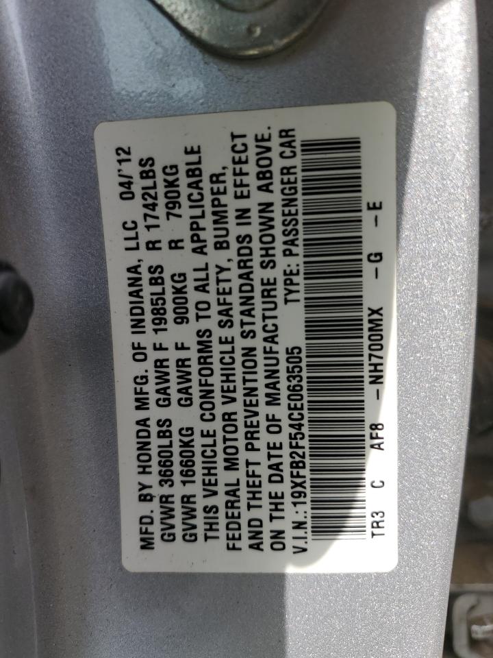 2012 Honda Civic Lx VIN: 19XFB2F54CE063505 Lot: 56599755