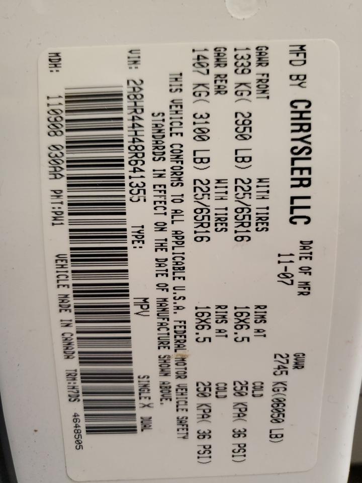 2008 Chrysler Town & Country Lx VIN: 2A8HR44H48R641355 Lot: 54889435