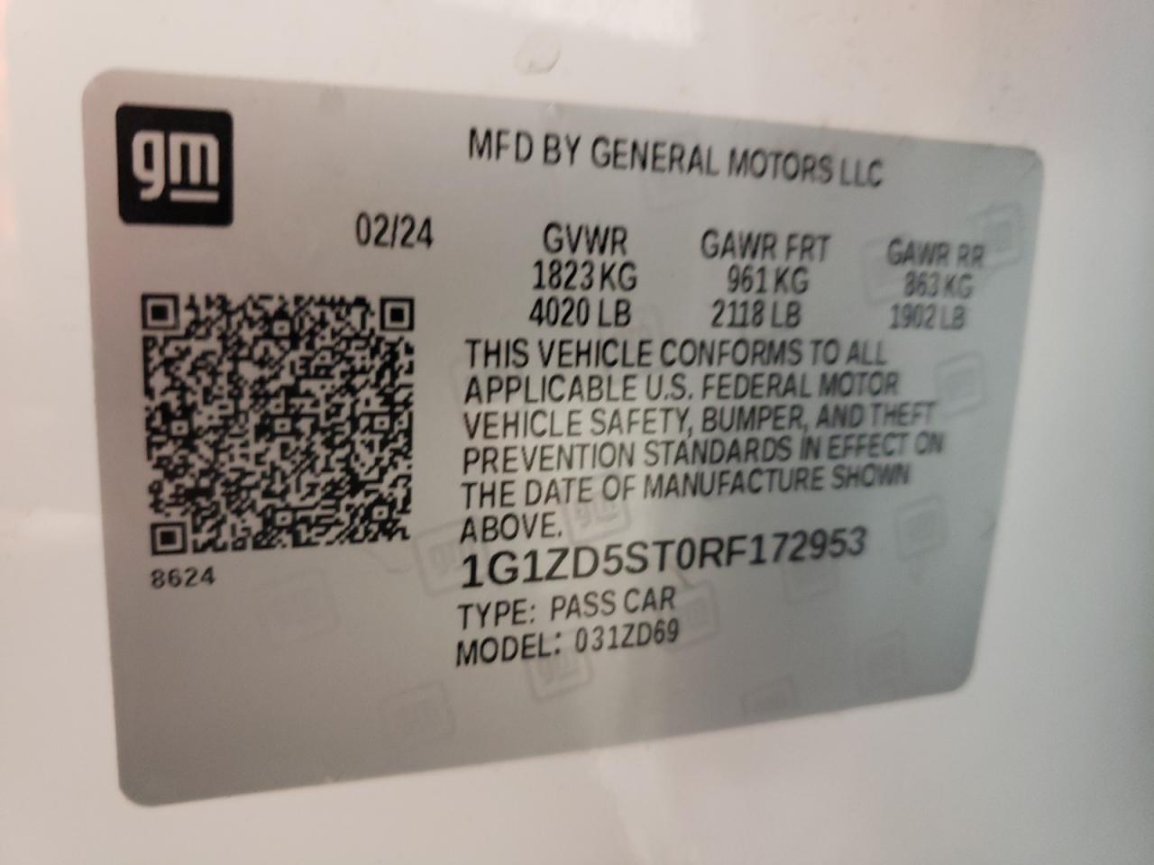 1G1ZD5ST0RF172953 CHEVROLET MALIBU 2024