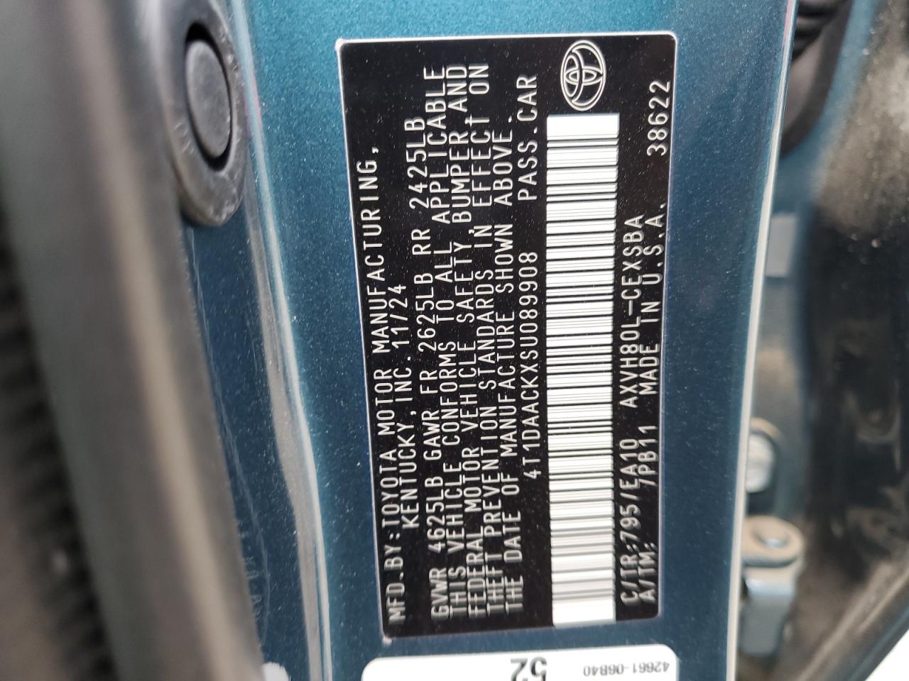 4T1DAACKXSU089908 TOYOTA CAMRY 2025