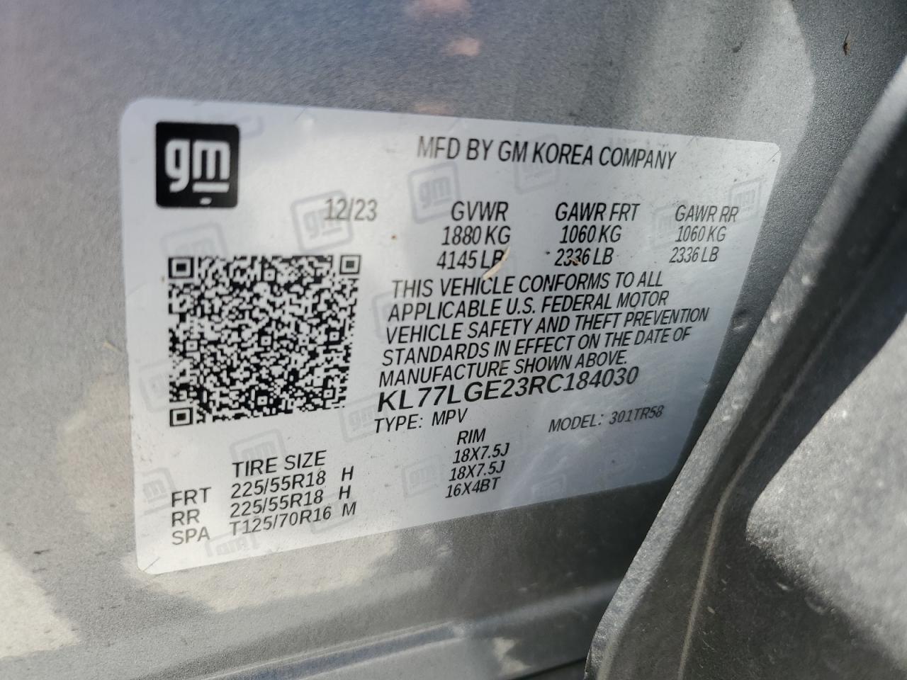 KL77LGE23RC184030 CHEVROLET TRAX 1RS 2024