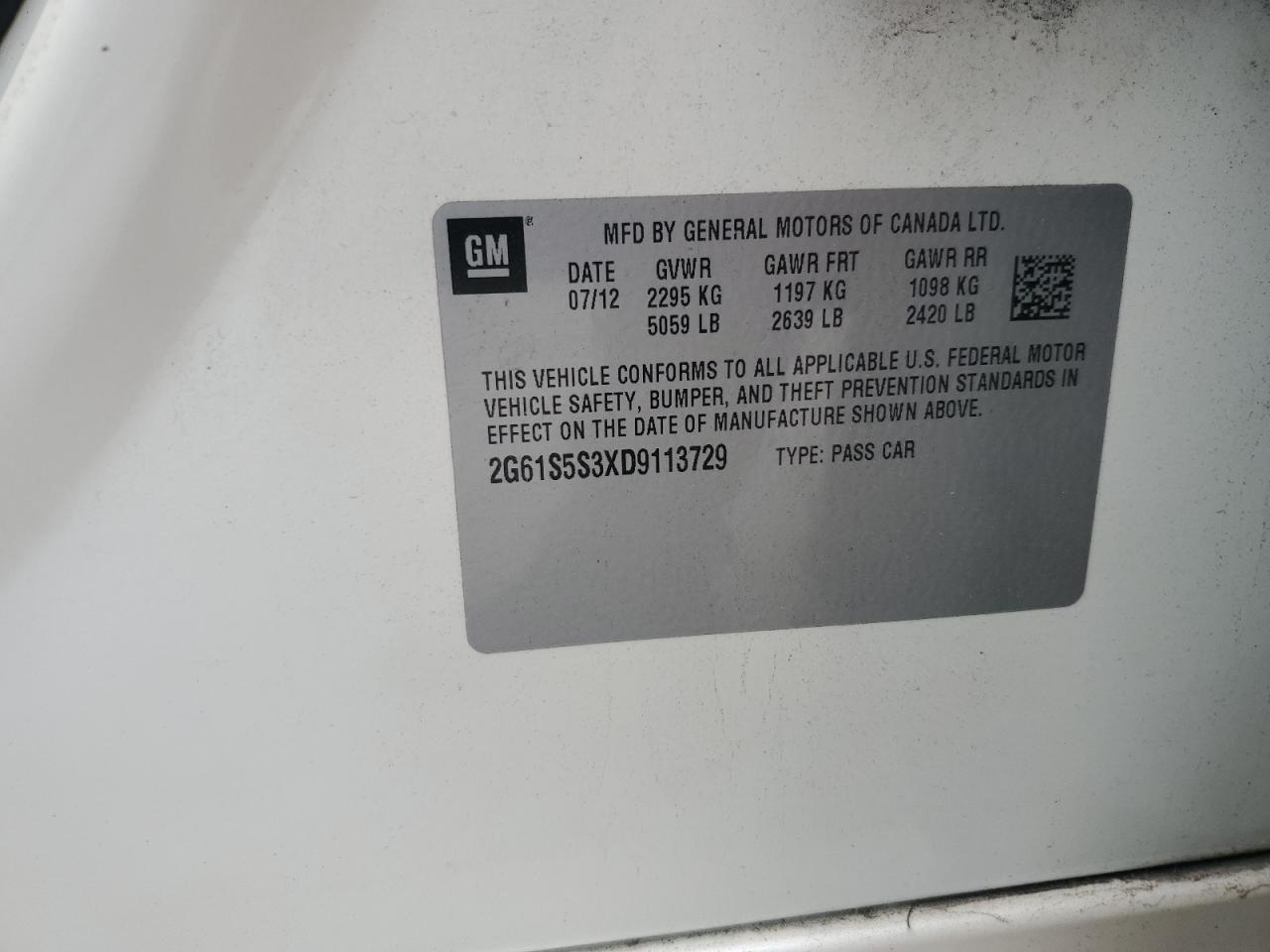 2013 Cadillac Xts Premium Collection VIN: 2G61S5S3XD9113729 Lot: 56753765